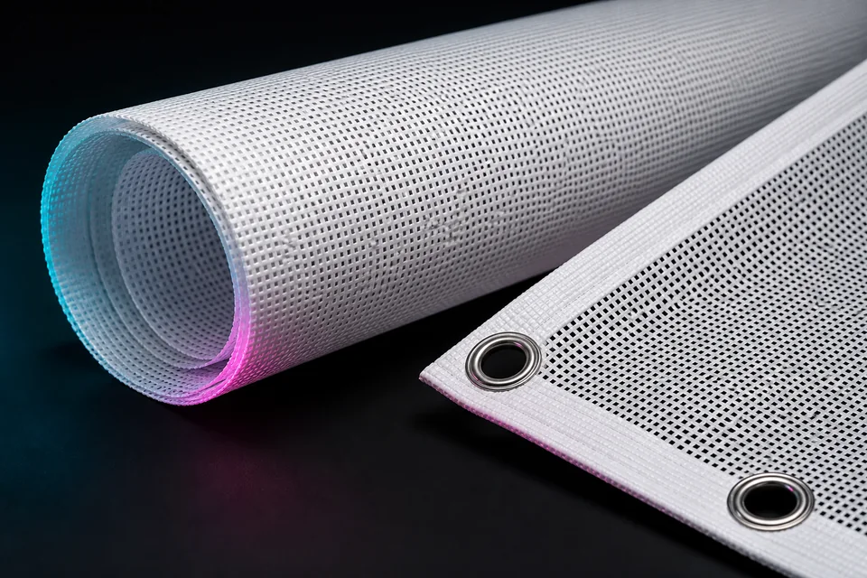 Perforiertes Meshbanner mit verstärktem Rand und Metallösen